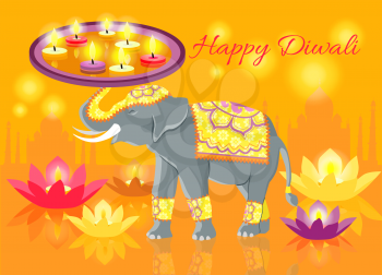 Happy diwali elephant indian celebrate. Festival celebration, culture traditional, religion and hinduism, mythology india, holiday ceremony, tradition religious illustration