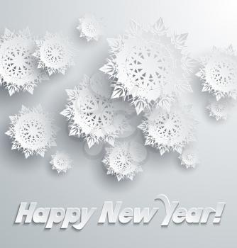 Happy New Year snowflakes background.  Snowflake holiday celebration, greeting merry card, celebrate festive art, decorative letter, traditional lettering illustration