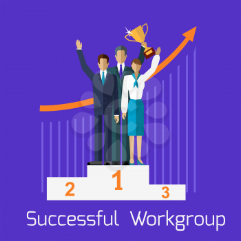Successful workgroup people design. Teamwork and team, group work, leadership and project management, business people, success businessman, professional manager, partner businesspeople illustration