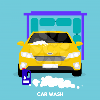 Car wash flat concept icon. Auto service clean, cleaning and washing, automobile and water, shower automotive, transport and transportation illustration