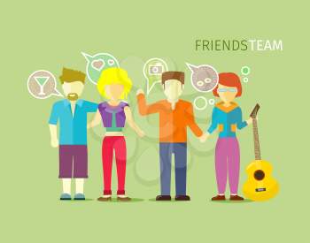 Friends team people group flat style. Friendship and group of friends, best friends, communication community social person, relationship together, teamwork illustration