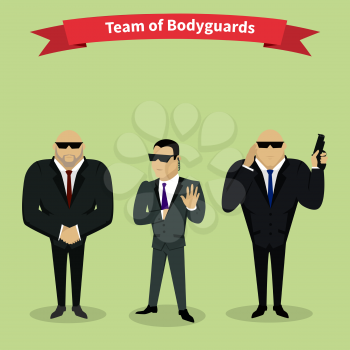 Bodyguards team people group flat style. Security and security guards, security man, secret service, protection and professional teamwork illustration