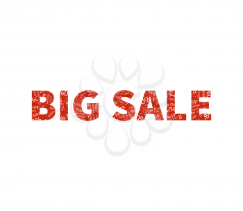 Big sale offer text on white background.  Text with percents. Sale text. Percent with numbers. Red text big sale. Discount text. Sale labels background, end-of-season sale, discount tags percent text