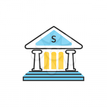 Bank office symbol with ATM dollars and safe icon. Banking concept in flat design. Bank building, finance house, money home, bank icon,  banker, bank interior, business house
