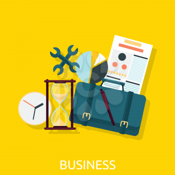 Business icon concept flat design. Business icon, marketing and document, management and chart, organization and data, development strategy success illustration