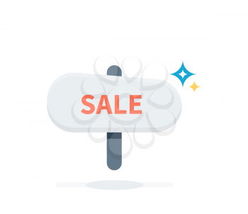 Sale badge signboard design flat. Sale and badge, shopping and sale sign, discount and sale tag, marketing and selling, signboard sale promotion, advertising sale message, special sale illustration