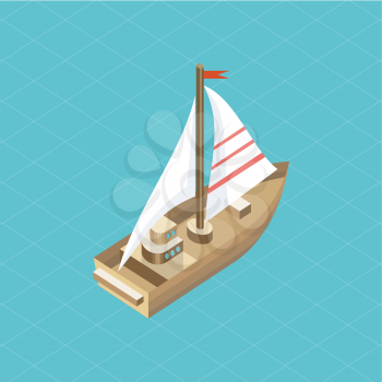 Yacht at sea isolated icon isometric. 3D Yacht sea, boat sailing, luxury yacht, sailing yacht, yacht race, isometric sailboat ship, yacht sail, vessel sail, tourism travel vacation yacht, yacht water