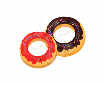 Donut logo. Sweet donuts design flat food. Doughnut isolated, cake bakery, dessert menu, snack pastry, tasty. Donuts shop icon. Vector illustration