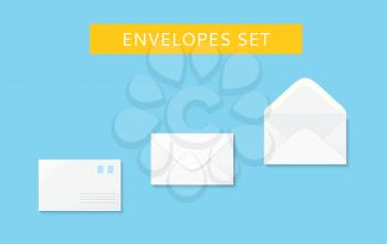 Envelope set open and close design flat. Letter mail envelope template icon, white envelope, invitation open or close envelope vector illustration