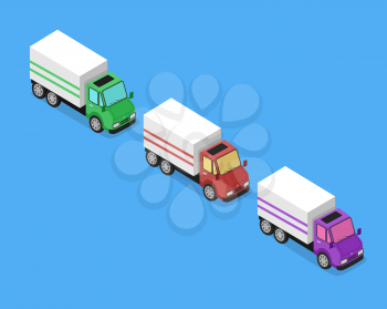 Isometric delivery lorry car icon. Three 3d delivery vector truck. Service van fast delivery concept. Isometric cargo vehicle van transport truck car isolated on blue background