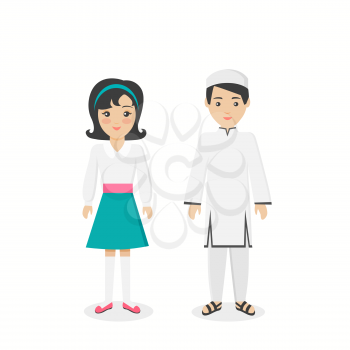 Saudi Arabia traditional clothes people. Arab traditional family muslim, arabic clothing, east arabian dress, ethnicity islamic face, person brother and sister, boy and girl illustration