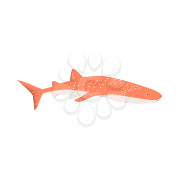 Marine predator shark design flat. Dangerous predator shark with fins and tail and sharp teeth. Aggressive fish tiger shark in orange color living in the ocean or the sea. Vector illustration