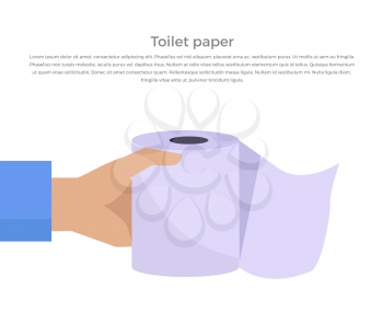 Toilet paper web banner flat design style. Paper roll for hygiene toilet or restroom or bathroom, sanitary wipe soft clean for lavatory, fresh accessories cleanse for care, vector illustration