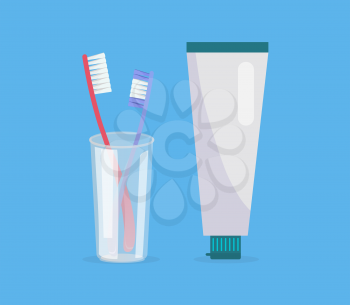 Teeth cleaning concept design banner flat. Template poster on brushing. Toothpaste and brush. Dental cleaning hygiene and health care or oral healthy stomatology. Vector illustration