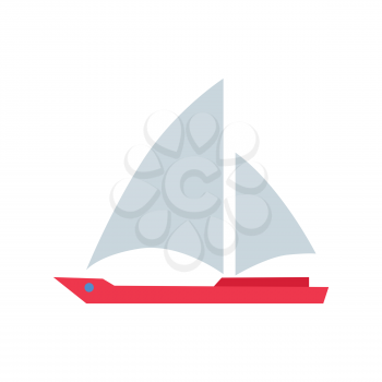 Red boat with white sails icon in flat style isolated on white background. Vector illustration
