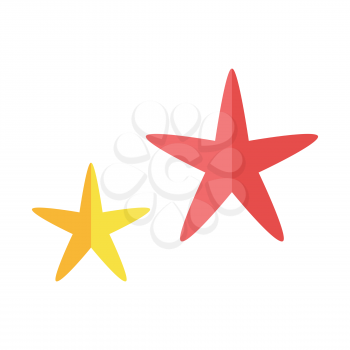 Two multi-colored cheerful cute starfishes on a white background. Red and yellow cartoon starfishes in flat style. Vector illustration