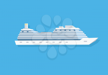 White cruise boat icon in flat style isolated on blue background. Vector illustration