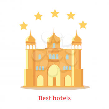 Best Five Stars Indian Hotels vector illustration in flat style design. Luxurious comfort and better service concept. Traditional Indian architecture. Isolated on white background.