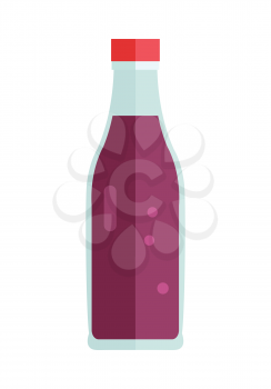 Glass or plastic bottle with beverage. Vector in flat style design. Sweet summer drinks concept. Illustration for icons, labels, prints, logo, menu design, infographics. Isolated on white background.