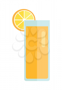 Glass with lemon beverage vector in flat style design. Sweet summer drinks concept. Illustration for app icons, label, prints, logo, menu design, infographics. Isolated on white background.