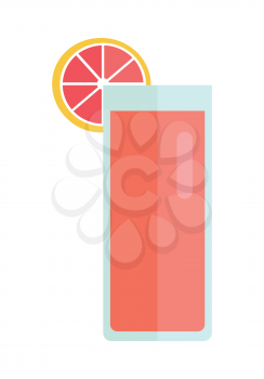 Glass with grapefruit beverage vector in flat style design. Sweet summer drinks concept. Illustration for app icons, label, prints, logo, menu design, infographics. Isolated on white background.
