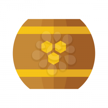 Wooden barrel with honey hundredth symbol concept vector in flat style design. illustration for application icons, apiary logotype, food packaging, infographics. Isolated on white background.