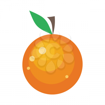 Ripe orange. Orange with leaves. Juicy fresh orange. Tropical fruit. Orange fruit icon. Healthy food element. Orange icon in flat. Isolated vector illustration on white background.