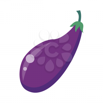Ripe purple eggplant. Eggplant icon in flat. Healthy food element. Purple eggplant icon. Vegetable product. Isolated vector illustration on white background.