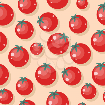 Tomatoes seamless pattern vector in flat style design. Healthy vegetarian food. Fresh vegetable ornament for wallpapers, printing, textiles, web page design, surface textures, backgrounds. 