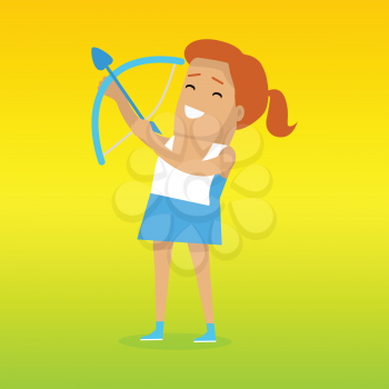 Archery sport template. Summer games colorful banner. Active way of life concept. Competitions, achievements, best results. Practice or skill of using a bow to propel arrows. Vector illustration