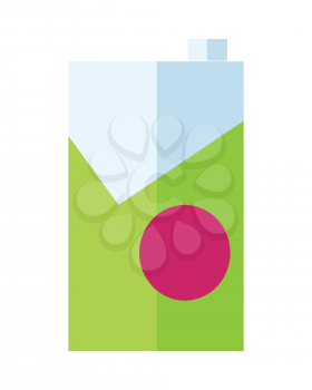 Milk or juice carton packages in flat. Green packaging, box of juice, yogurt, milk, drink. Retail store element. Simple drawing. Isolated vector illustration on white background.