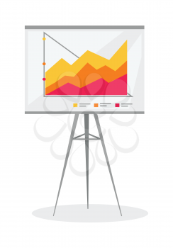 Presentation screen with stock lines isolated. Flip Chart. Editable items in flat style for your web design. Part of series of accessories for work in office. Infographics. Vector illustration
