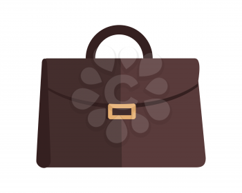 Briefcase vector illustration in flat style. Business equipment and attribute. Classic brown leather bag with lock. For travel concepts, bags stores ad, icons logo, web design. Isolated on white 