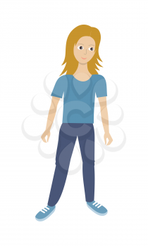 Woman character vector in flat design. Smiling blonde female in casual clothes. Illustration for profession, human concepts, app icons, infographics. Isolated on white background