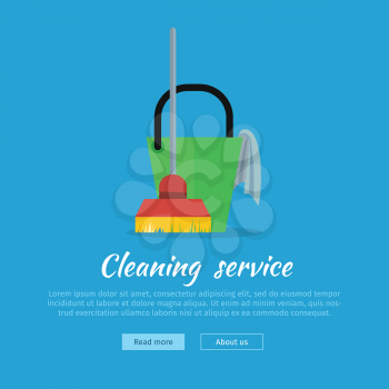 Cleaning service web banner. Bucket with duster and broom icon. Sign symbols of clean in the house. House washing equipment. Office and hotel cleaning. Housekeeping. Cleaning business concept. Vector