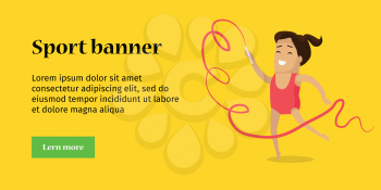 Sport banner. Artistic gymnastics sport template. Summer games colorful banner. Competitions, achievements, best results. Athletes perform short routines on different apparatus. Vector