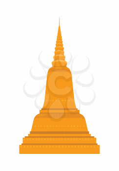 Temple in Thailand isolated on white background. Traditional Thai architecture. Main shrine, Phimai. Wat Chedi Liem. Ancient Wat Arun. Part of series of travelling around the world. Vector illustratio