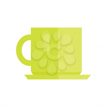 Cup vector illustration in flat style design. Green ceramic teacup isolated on white background. Basic kitchen dishes concept for icons, dinnerware print element, infographics.  