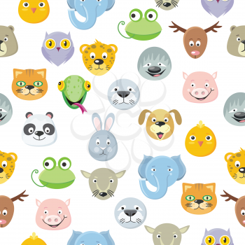 Seamless pattern cute animal faces heads set. Cartoon masks for masquerade, holiday, festival, halloween. Wallpaper design. Icons of forest characters. Isolated object in flat design. Vector
