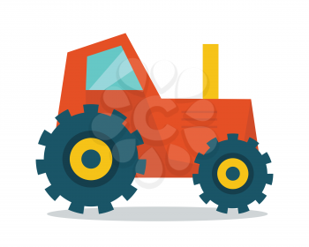 Tractor vector. Flat style design. Farm machinery and instruments concept. Illustration for farming and agricultural theme illustrating, app icons, ad, infographics. Isolated on white.   