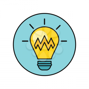 Electric light bulb vector in flat style. New idea and brainstorming. Illustration for intellectual concept, illuminating stores ad, application icons, logo design. Isolated on white background.