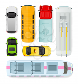 Set of transport units. Public and private types of transportation. Car vehicle, truck van, taxi auto cargo, bus and automobile, train, trolleybus illustration. Car icon. Transport icon set. Vector