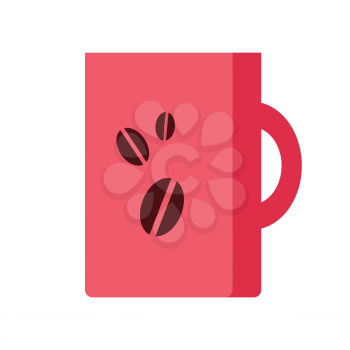 Red coffee cup isolated on white. Hot strong coffe beverage. Icon symbol of energetic drink. Tea, cacao, espresso, americano in mug with handle. Make pause in the office work. Refreshing drink. Vector