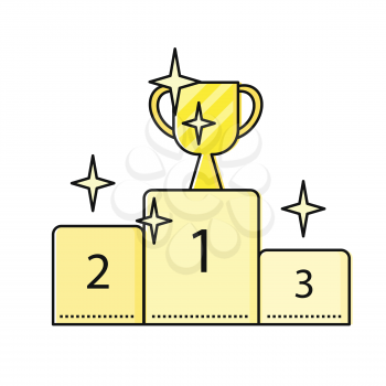 Cup winner on winners podium. Podium winners icon. Pedestal winners. Win icon. Business design element. Design element, sign, symbol, icon in flat. Vector illustration.