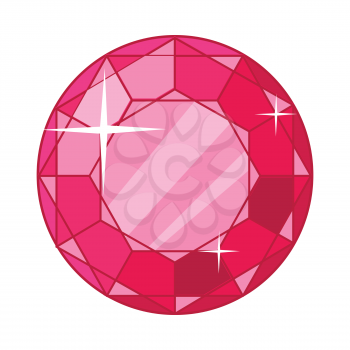 Beautiful red ruby icon. Bright shiny round ruby gemstone in flat. Diamond shape. Ruby red garnet jewel crystal with sparkles. Isolated vector illustration on white background.
