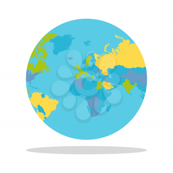 Planet Earth vector illustration. World Globe with political map. Countries silhouettes on the planet surface. Global world concept. Europe, Eurasia, Greenland, India, Africa, Middle East on white.