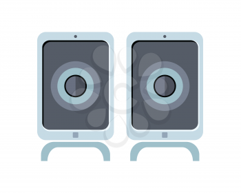Illustration of blue computer speakers. Multimedia Speakers for laptop or desktop computer. Audio system for mobile phones, computer, laptop. Isolated object on white background. Vector illustration
