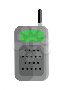 Mobile radio vector illustration in flat style design. Equipment for tourists, police, builders, drivers communication. Personal portable radio illustration. Isolated on white background. 