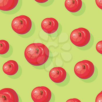 Apples seamless pattern. Flat style vector. Group of red, ripe, shining apples on green background. Fruit ornament. Autumn harvest. For packaging, wrapping paper, printings, wallpapers, grocery ad 