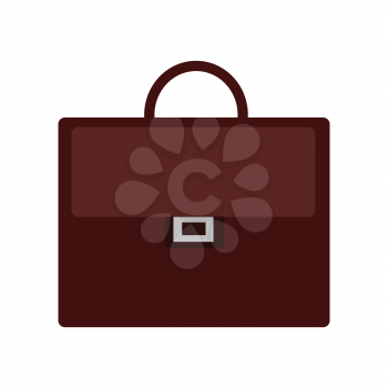 Brown briefcase icon in flat. Leather briefcase with handle and clasps. Businessman accessory. Business design element. Isolated vector illustration on white background.